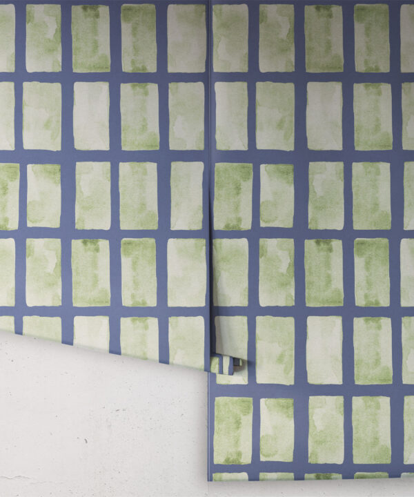 Barres Wallpaper • Sage Navy • Rolls