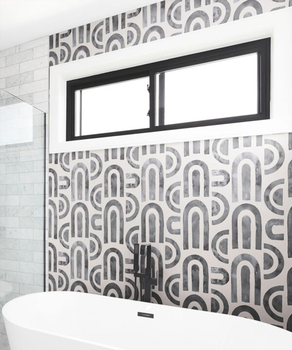 Formes Deux Wallpaper • Charcoal Light Beige • Insitu Bathtub