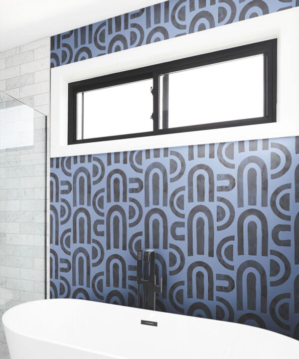 Formes Deux Wallpaper • Midnight Navy • Insitu Bathroom