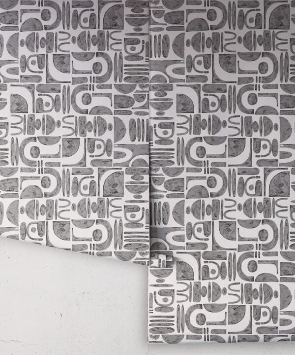 Formes Trios Wallpaper • Charcoal White • Rolls