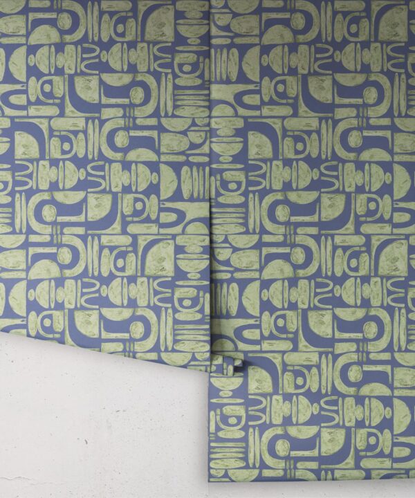 Formes Trios Wallpaper • Sage Navy • Rolls