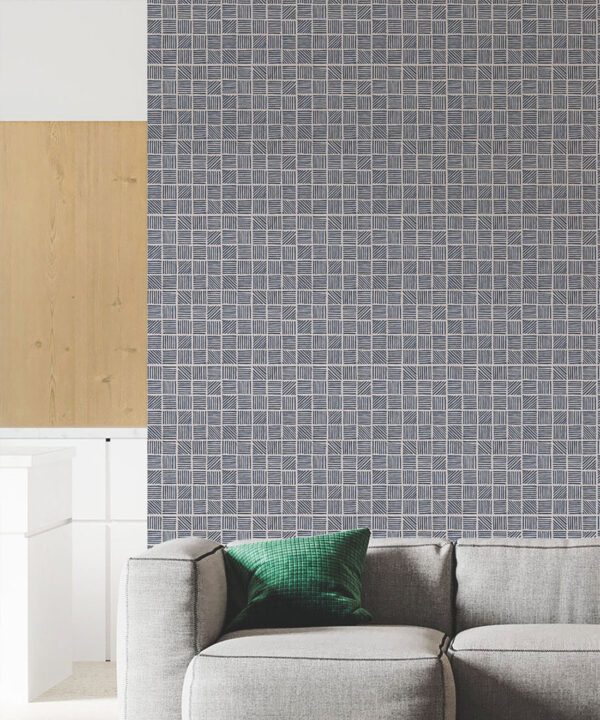 Lignes Deux Wallpaper • Midnight Light Beige • Insitu Living Room