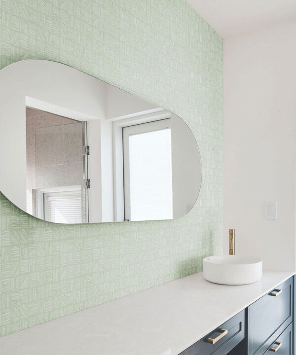 Lignes Deux Wallpaper • Sage Green • Insitu Bathroom