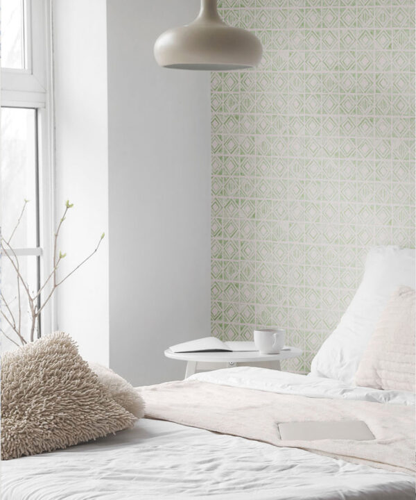 Tuile Wallpaper • Sage Light Beige • Insitu