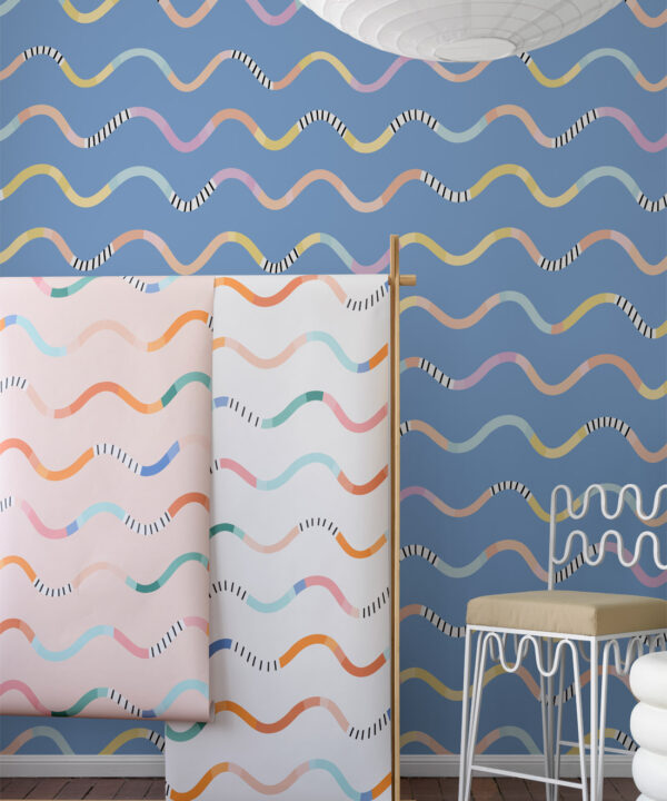 Happy Waves Wallpaper • Blue • Insitu