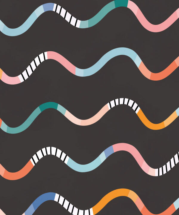 Happy Waves Wallpaper • Charcoal • Swatch