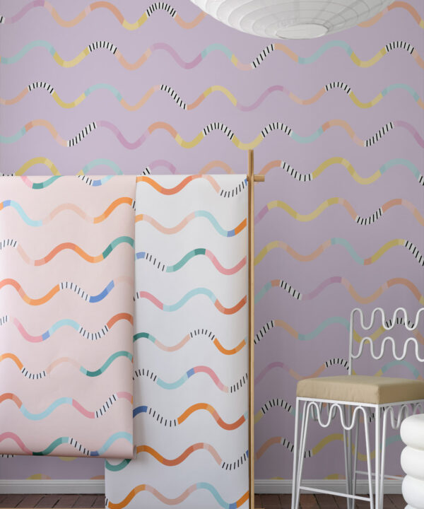 Happy Waves Wallpaper • Lilac • Insitu