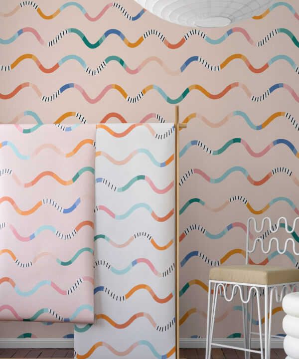 Happy Waves Wallpaper • Peach • Insitu