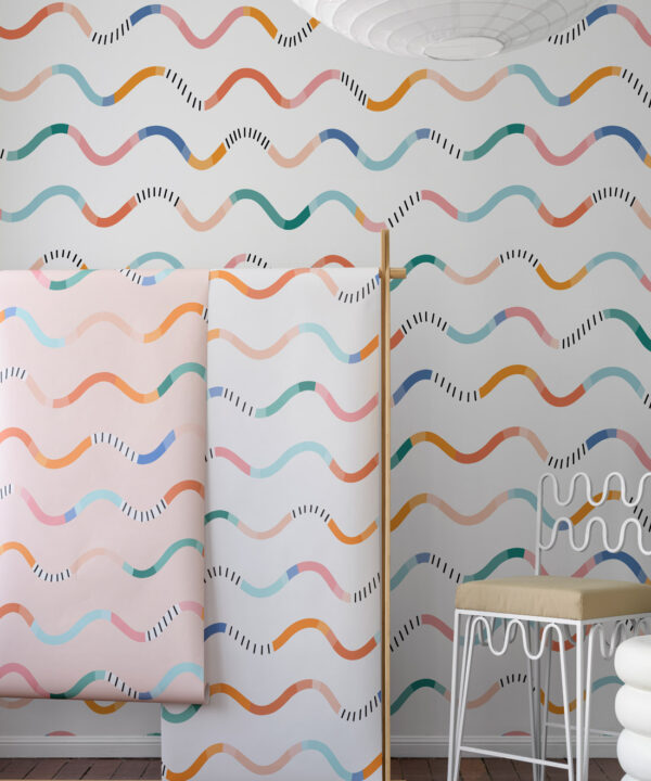 Happy Waves Wallpaper • White • Insitu