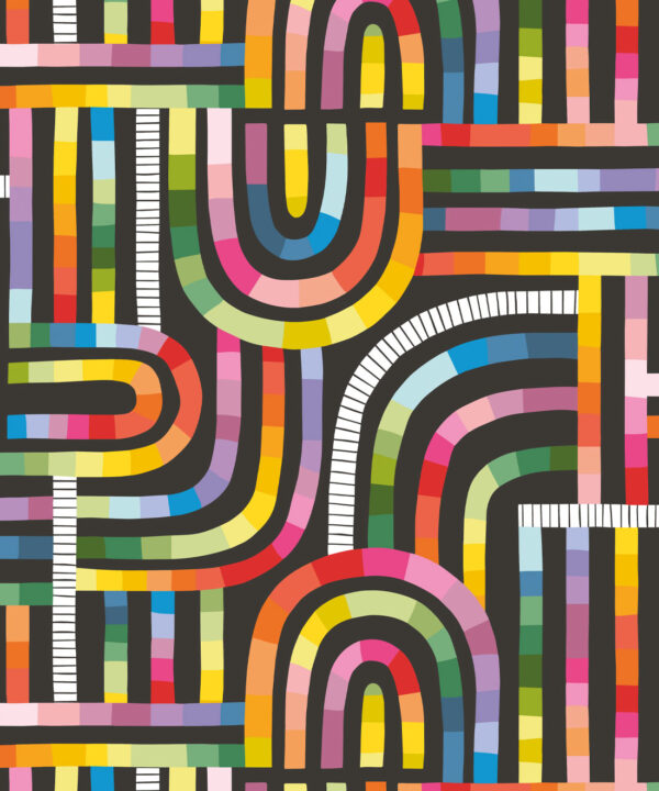 Maze Time Wallpaper • Black Rainbow • Swatch