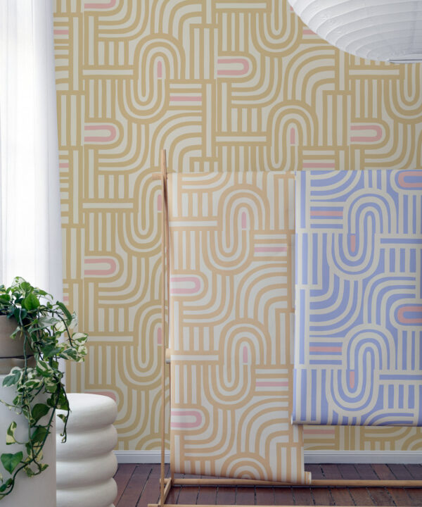 Maze Time Wallpaper • Cream • Insitu