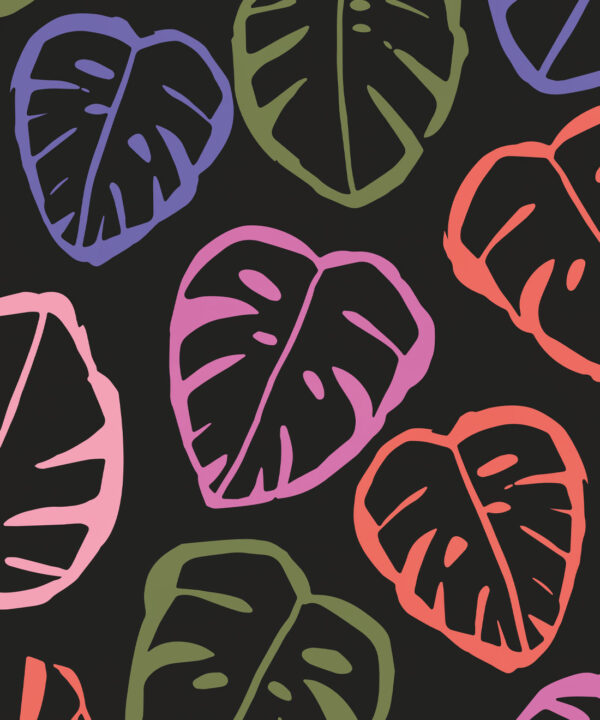 Neon Monstera Love Wallpaper • Black • Swatch