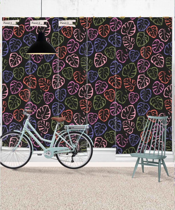 Neon Monstera Love Wallpaper • Black • Panels