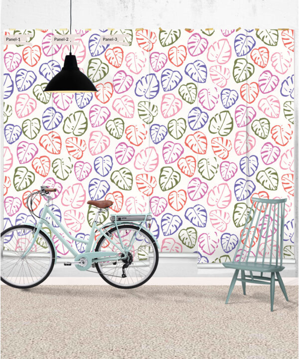 Neon Monstera Love Wallpaper • White • Panels