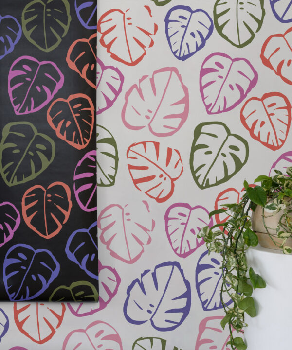 Neon Monstera Love Wallpaper • White • Insitu