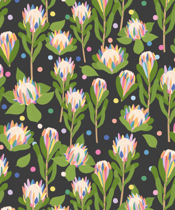 Protea Party Wallpaper • Fruity Black • Swatch