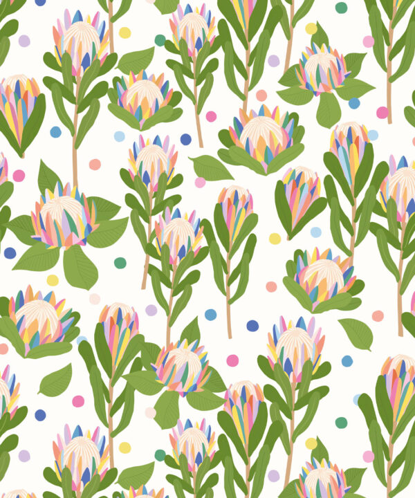 Protea Party Wallpaper • Fruity White • Swatch