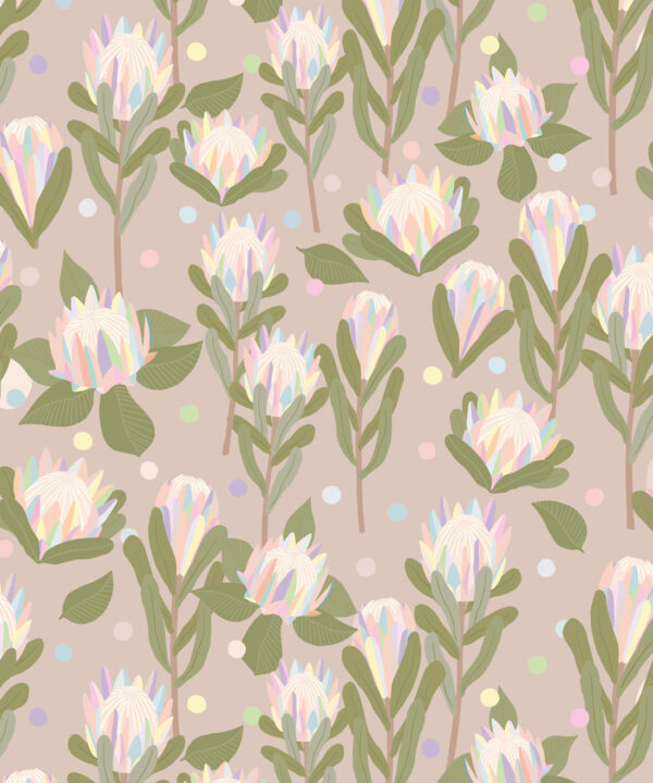 Protea Party Wallpaper • Pastel Coffee • Swatch