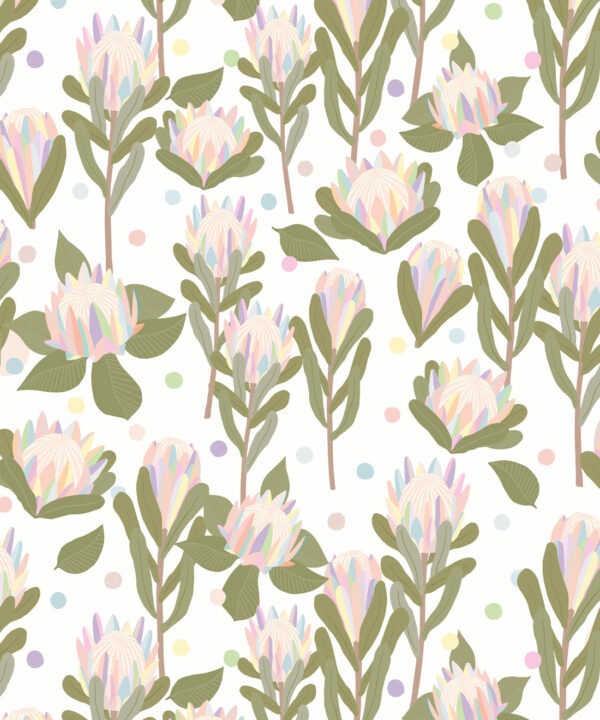 Protea Party Wallpaper • Pastel White • Swatch