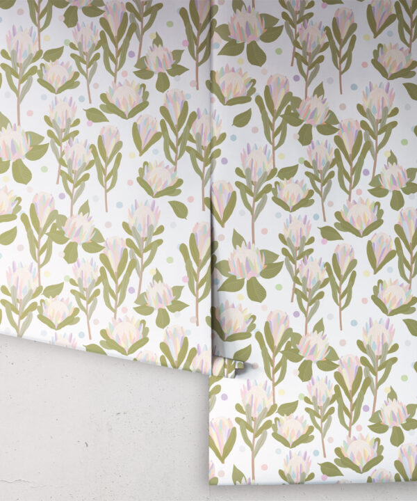 Protea Party Wallpaper • Pastel White • Rolls