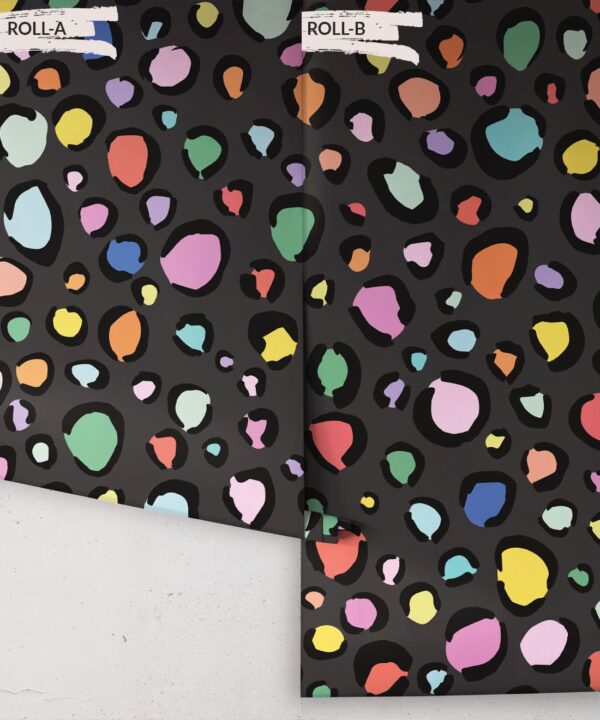 Rainbow Leopard Wallpaper • Charcoal • Rolls