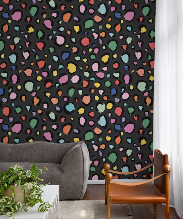 Rainbow Leopard Wallpaper • Charcoal • Insitu