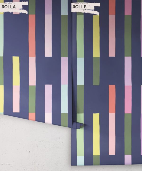 Sweet Rainbow Stripe Wallpaper • Navy • Rolls