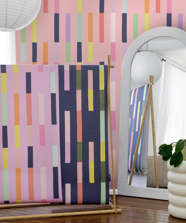 Sweet Rainbow Stripe Wallpaper • Peach • Insitu