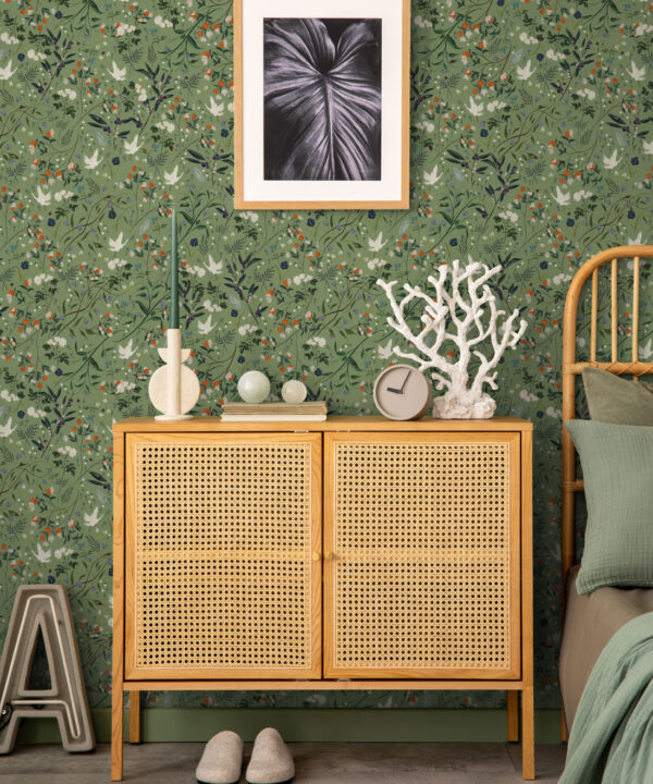 Bespoke Cranes Wallpaper • Green • Insitu