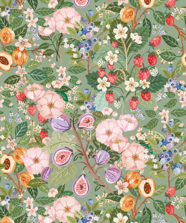 Summer Fruit Wallpaper • Summer Green • Swatch