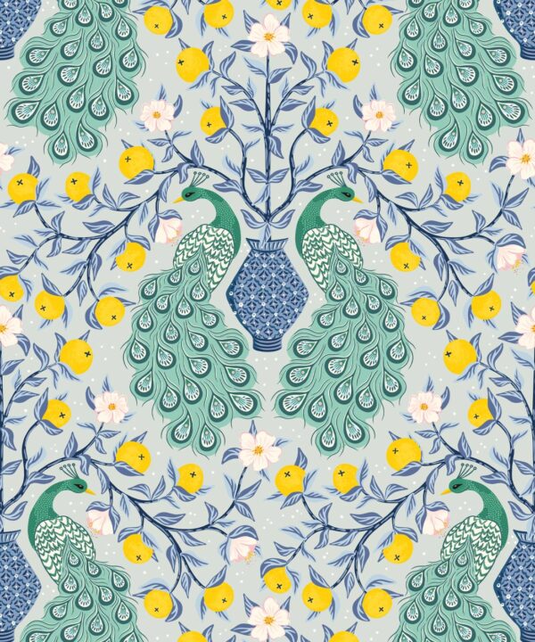 Peacock Wallpaper • Cloud Blue • Swatch