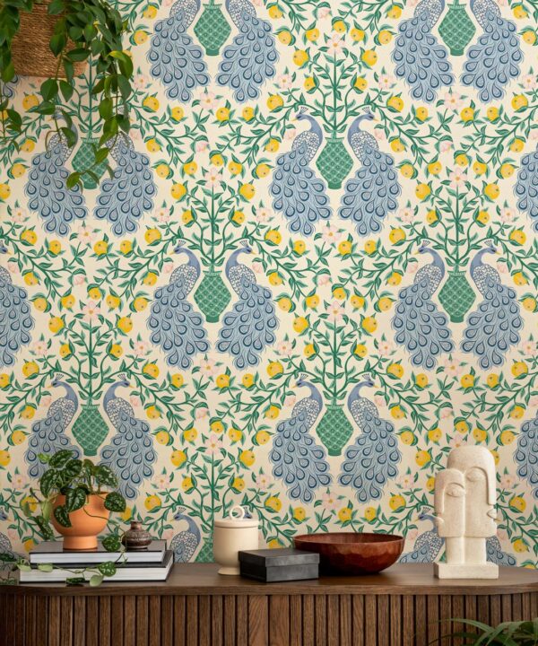 Peacock Wallpaper • Lemon • Insitu