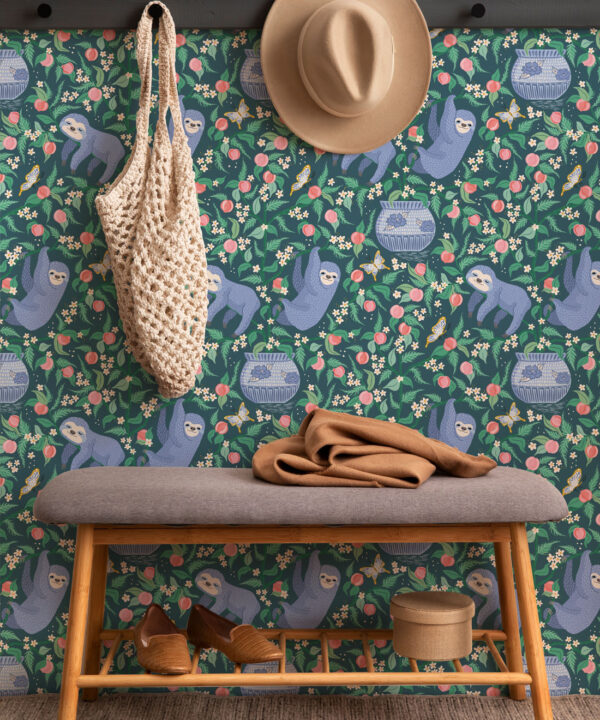 Sloth Wallpaper • Teal • Insitu