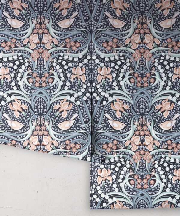 Bellbirds & Iris Wallpaper • Blue Hydrangea • Rolls