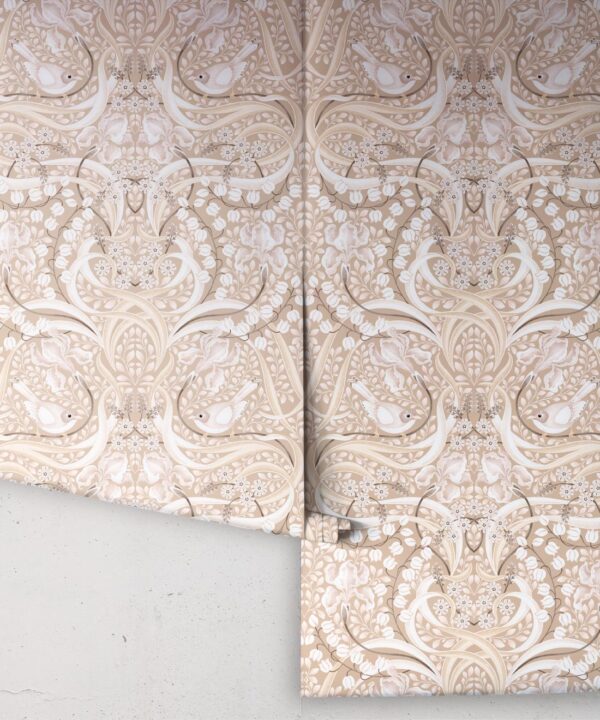 Bellbirds & Iris Wallpaper • Caffe Latte • Rolls