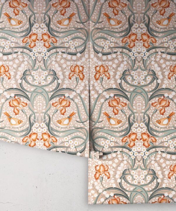 Bellbirds & Iris Wallpaper • Pistachio • Rolls