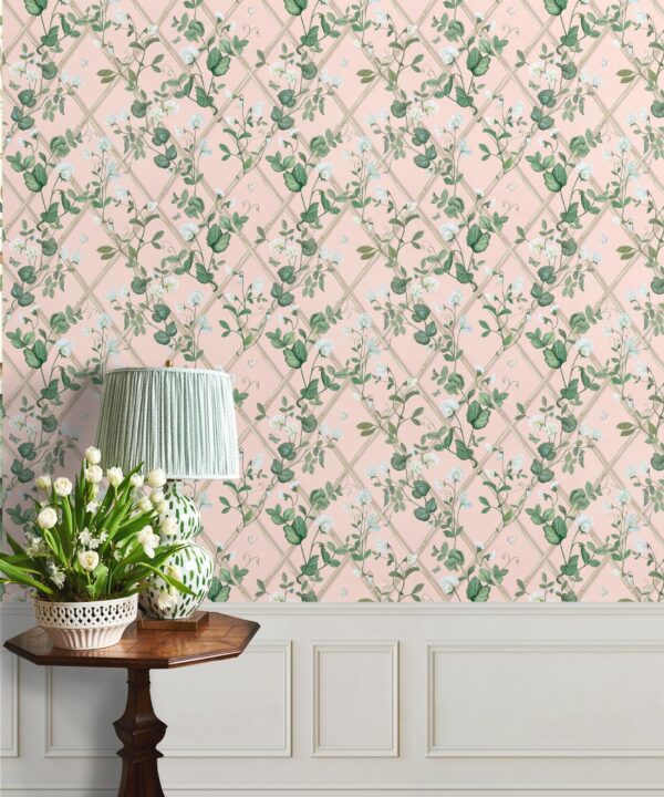 Petite Climbing Sweet Pea Wallpaper • Pink • Insitu