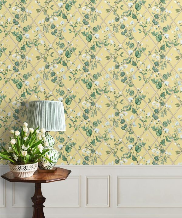 Petite Climbing Sweet Pea Wallpaper • Rattan & Cane • Insitu