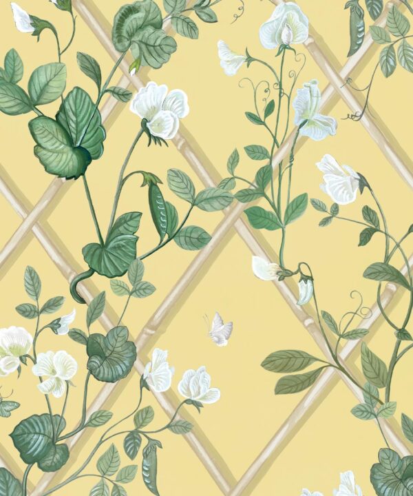 Grande Climbing Sweet Pea Wallpaper • Rattan & Cane • Swatch