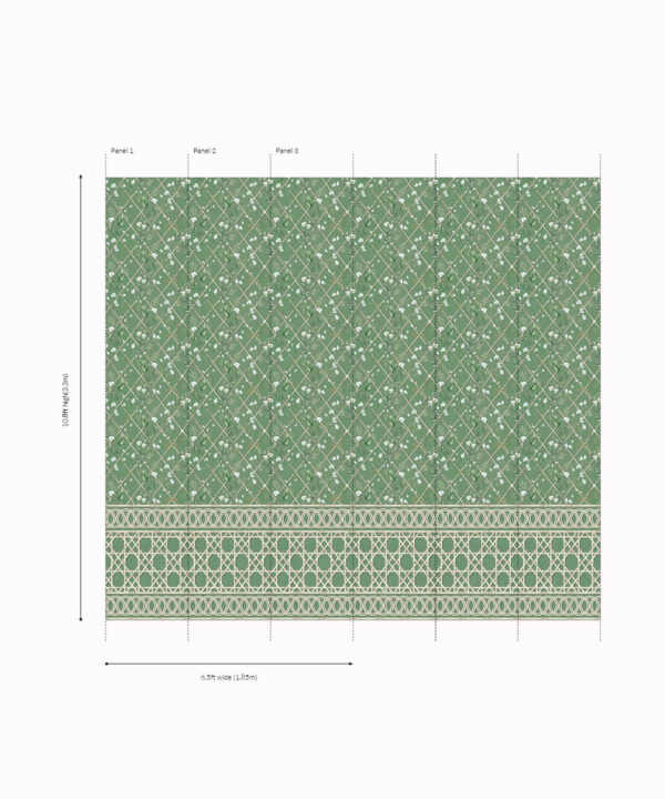 Climbing Sweet Pea Frieze Mural • Dark Green & Cane • Panels