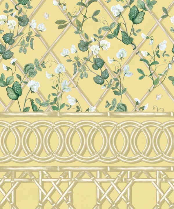 Climbing Sweet Pea Frieze Mural • Rattan & Cane • Swatch