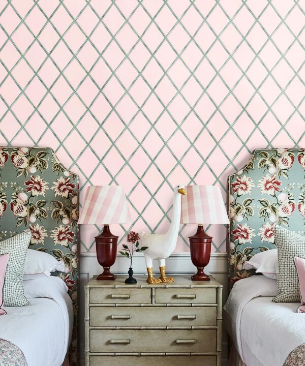 Colony Wallpaper • Pink & Green • Insitu