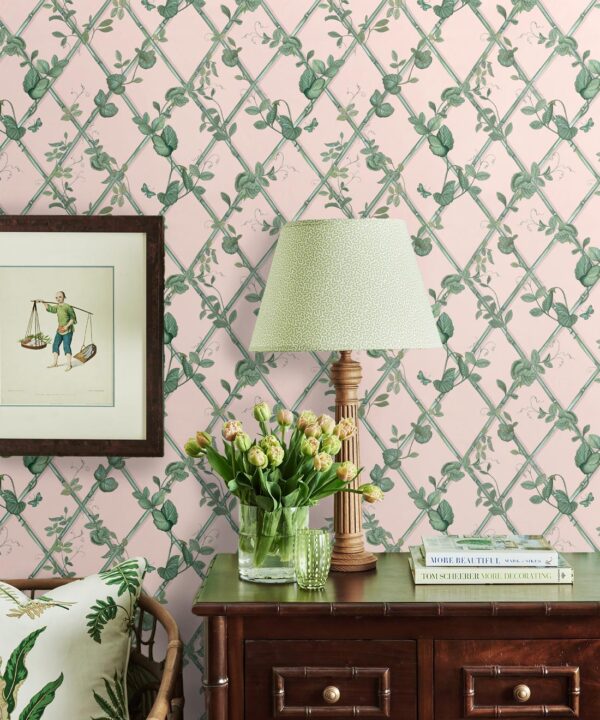 Petite Ivy Wallpaper • Pink & Green • Insitu