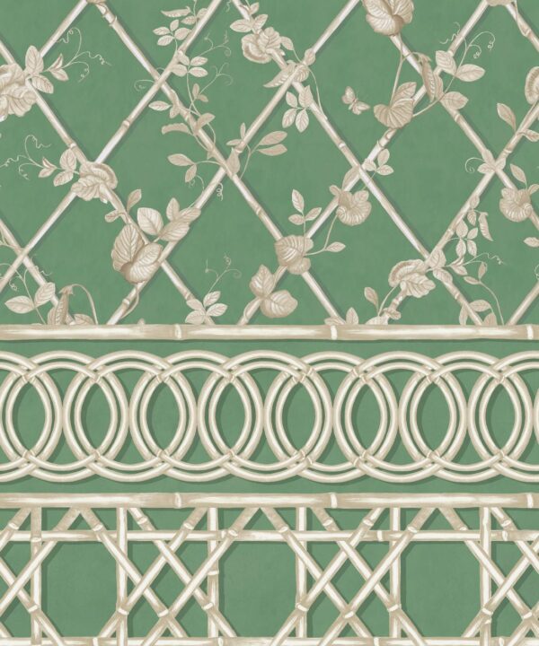 Ivy Frieze Mural • Dark Green & Cane • Swatch