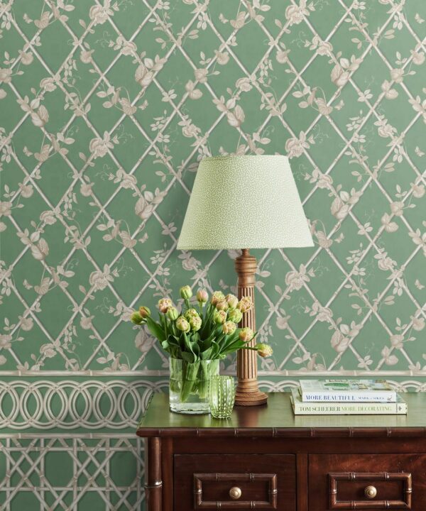 Ivy Frieze Mural • Dark Green & Cane • Insitu