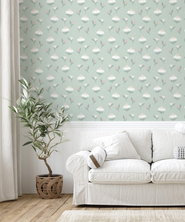 Daisy Wallpaper • Mint • Insitu