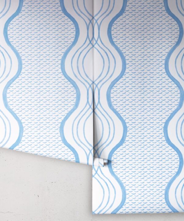 Wavy Lines Wallpaper • Blue • Rolls