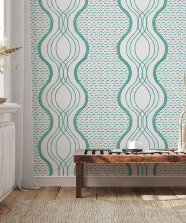 Wavy Lines Wallpaper • Green • Insitu