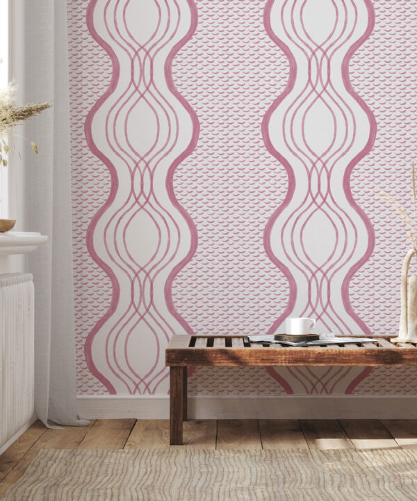 Wavy Lines Wallpaper • Rose • Insitu