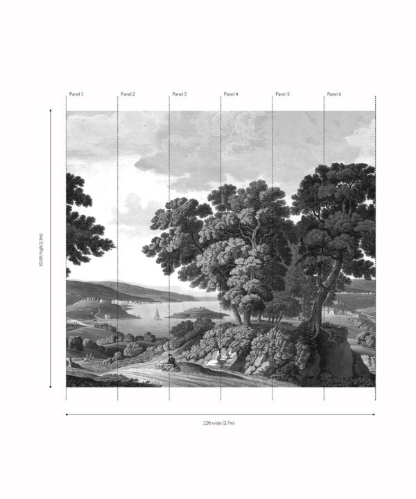 English Landscape Mural • Black & White • Panels